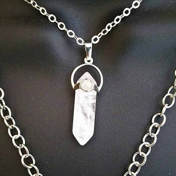 Terminated Point Crystal Quartz Pendant w. 20" Chain - Focus Meditations - Picture 2 of 14